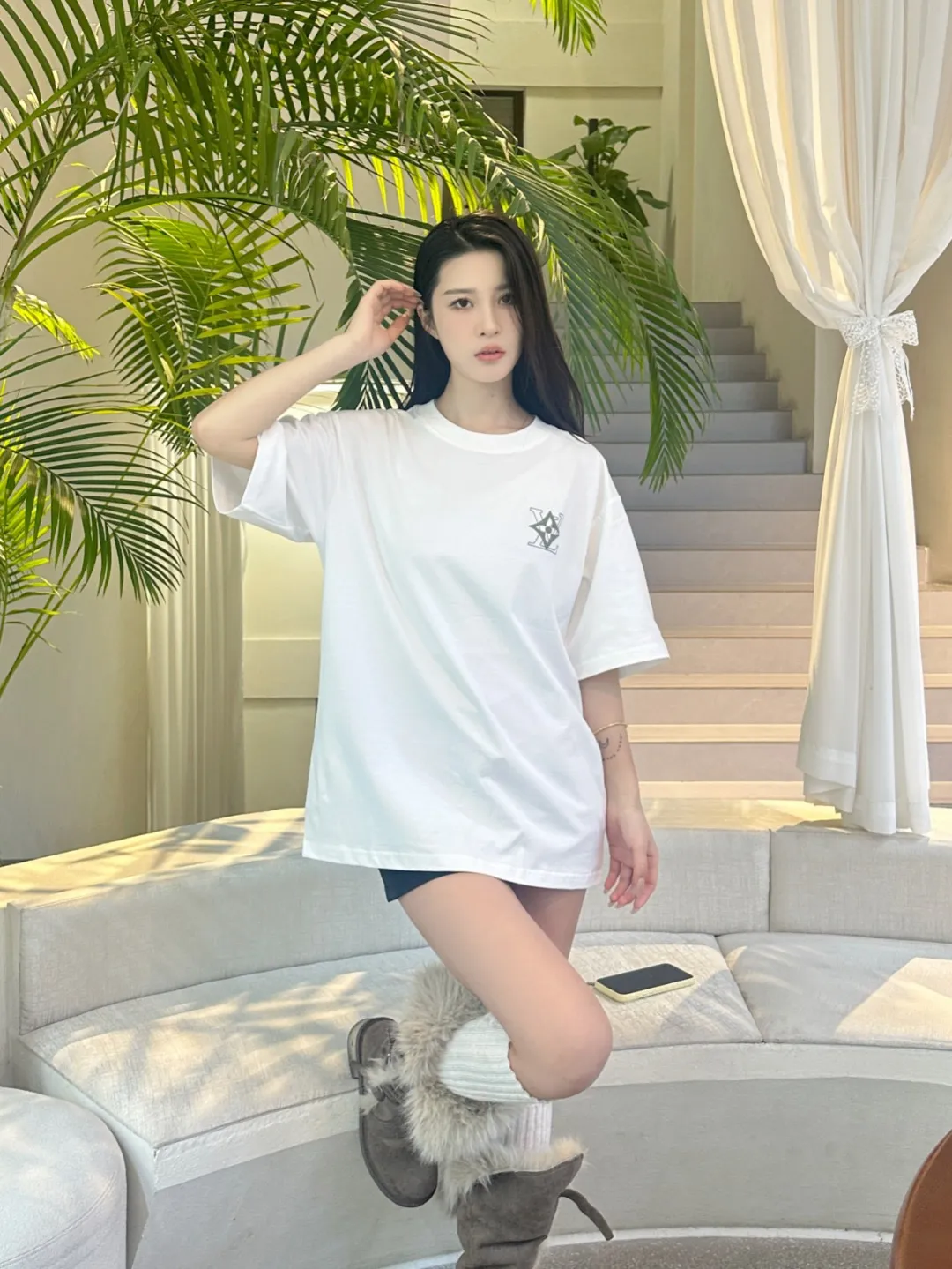 Louis Vuitton/Louis Vuitton back four-leaf clover signature foam printed short sleeves